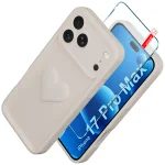 Etui do iPhone 17 Pro Max silikonowe serce białe ze szkłem