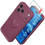 Etui do iPhone 17 Pro Max / 18 Pro Max silikonowe serce burgundowe ze szkłem