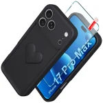 Etui do iPhone 17 Pro Max silikonowe serce czarne ze szkłem