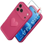 Etui do iPhone 17 Pro Max silikonowe serce różowe ze szkłem