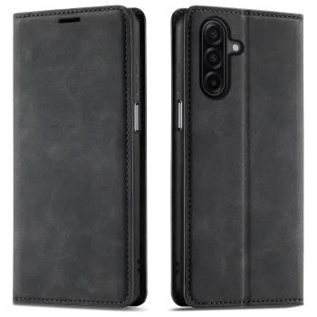 Etui do Samsung Galaxy A17 5G skórzane Velvet zamykane czarne ze szkłem