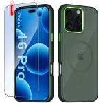 Etui do iPhone 16 Pro Magsafe magnetyczne zielone ze szkłem
