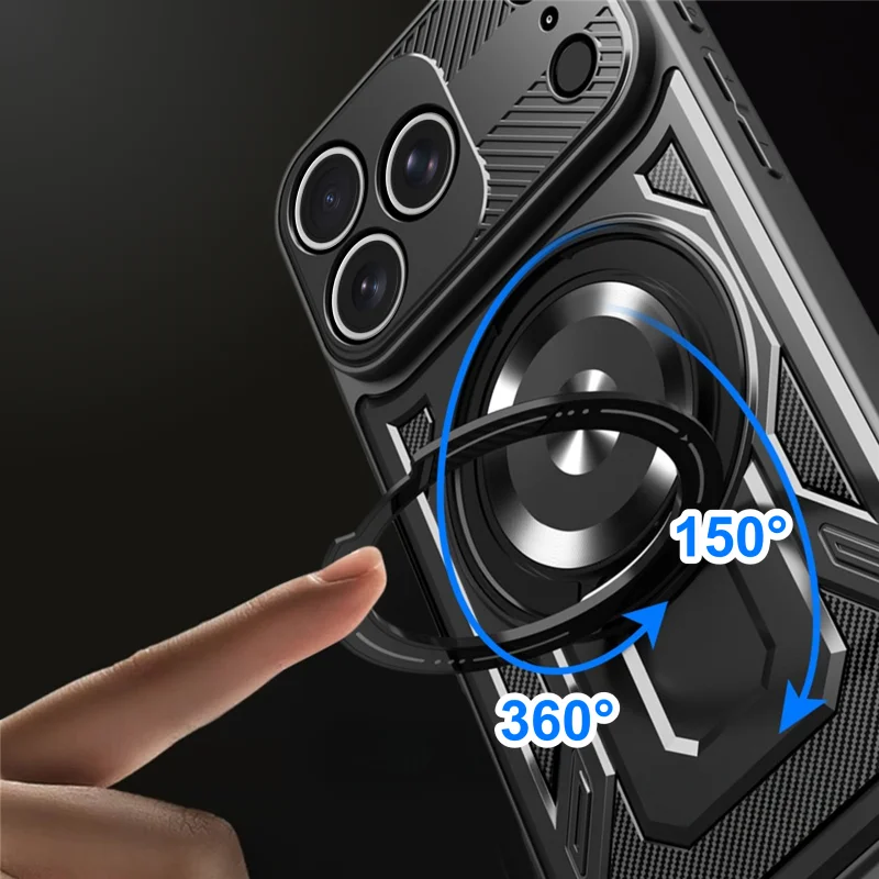Pancerne etui do iPhone 17 Pro / 18 Pro z obrotowym ringiem 360° i regulacją nachylenia do 150°