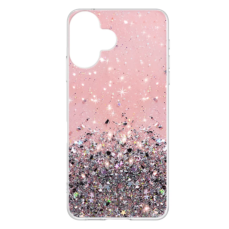 Różowe etui z brokatem iPhone 16 – cienka obudowa z brokatem na telefonie