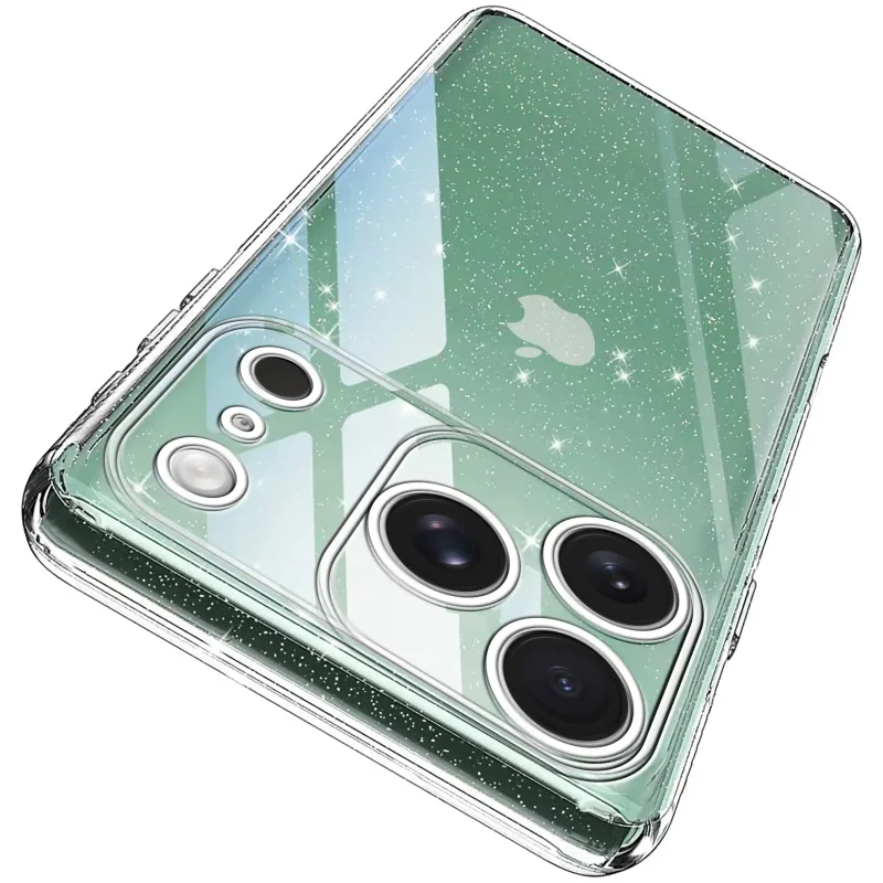 Przezroczyste etui z brokatem do iPhone 17 Pro / 18 Pro eksponujące kolor obudowy telefonu i chroniące aparaty