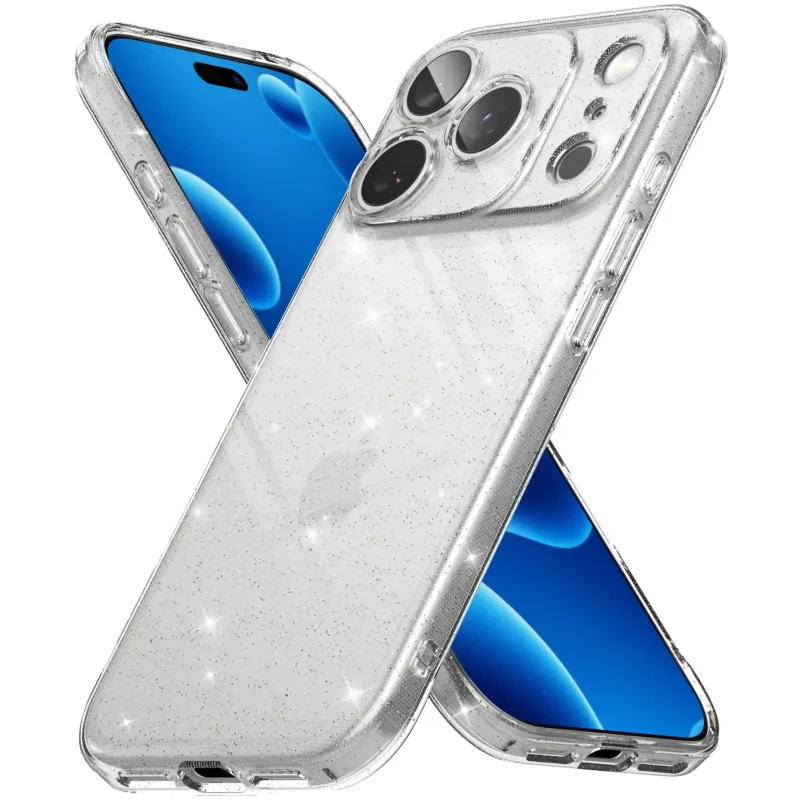 Przezroczyste etui z brokatem do iPhone 17 Pro / 18 Pro z wycięciami na przyciski porty i aparaty