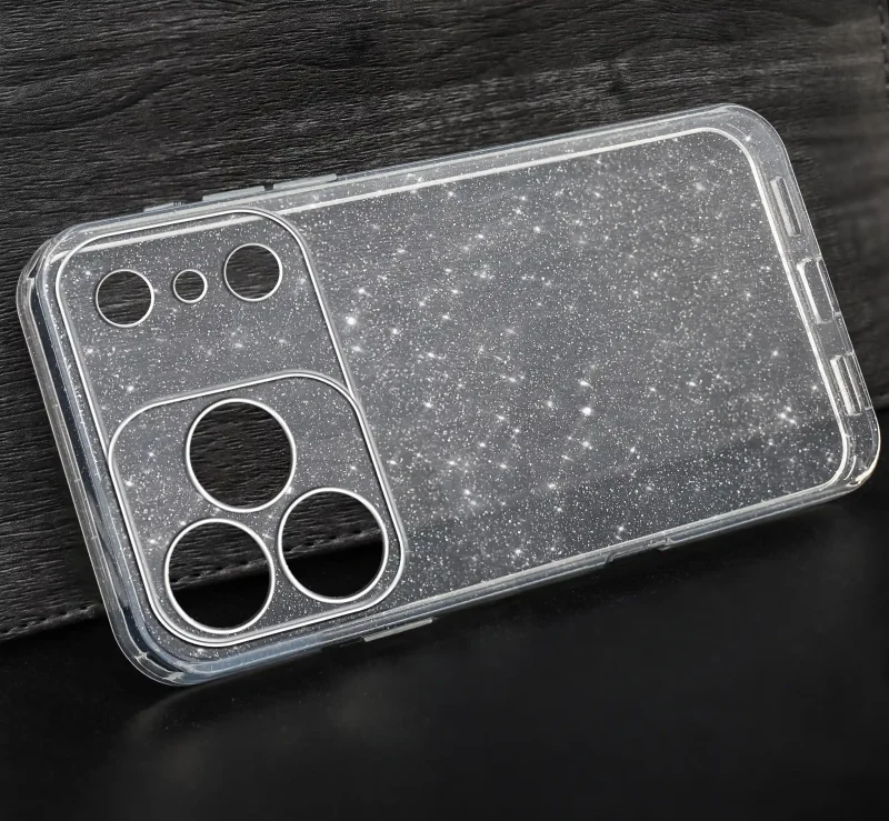 Bezbarwne brokatowe etui do iPhone 17 Pro / 18 Pro z osłoną Camera-Protect wokół wyspy aparatów