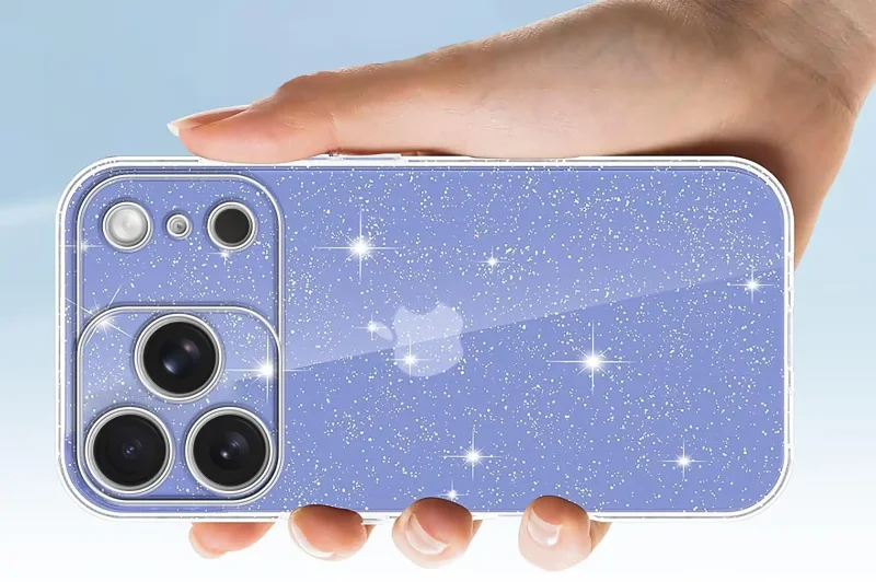 Brokatowe przezroczyste etui do iPhone 17 Pro / 18 Pro z podwyższoną osłoną aparatów i elastycznymi krawędziami