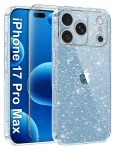 Etui do iPhone 17 Pro Max bezbarwne z brokatem ze szkłem