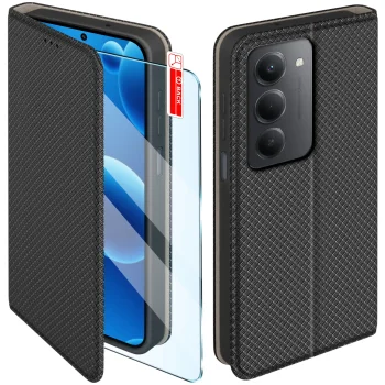 Etui do Xiaomi Redmi 15 4G / 5G czarne zamykane ze szkłem