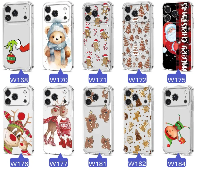 Etui świąteczne do iPhone 17 Pro / 18 Pro z wzorami misia, pierników, reniferów, Mikołaja, choinek i elfów