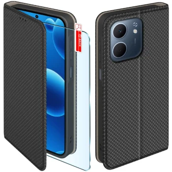Etui do Oppo A5x czarne zamykane ze szkłem