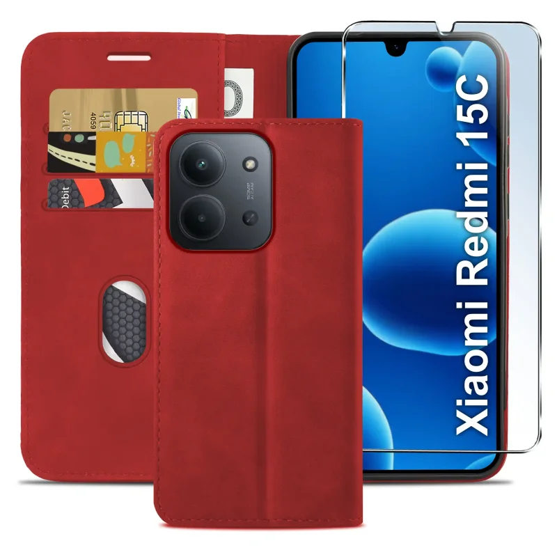 etui-do-xiaomi-redmi-15c-skorzane-velvet-zamykane-czerwone-ze-szklem