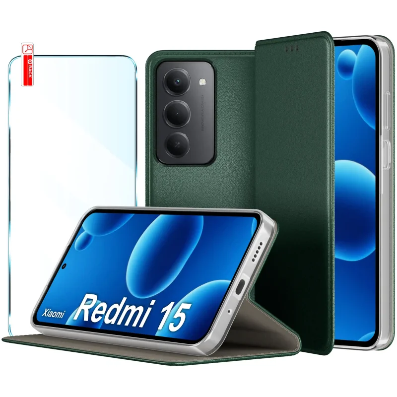 etui-do-xiaomi-redmi-15-4g-5g-zielone-magnetyczne-zamykane-ze-szklem