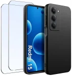 Etui do Xiaomi Redmi 15 4G / 5G czarne matowe z zestawem 2 szkieł