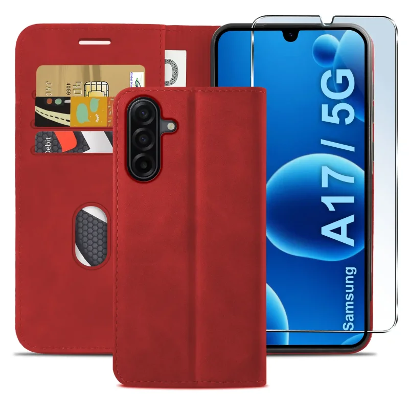 etui-do-samsung-galaxy-a17-5g-skorzane-velvet-zamykane-czerwone-ze-szklem