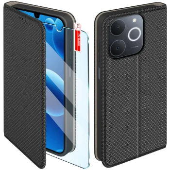 Etui do Realme Note 70T czarne zamykane ze szkłem