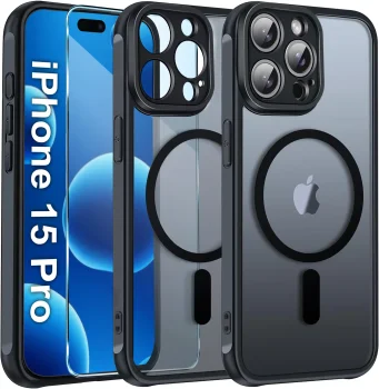 Etui do Iphone 15 Pro Magsafe Matt czarne ze szkłem