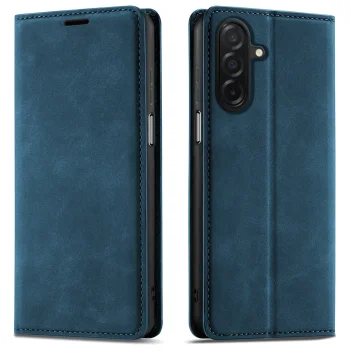Etui do Samsung Galaxy A26 | A18 | A17 5G skórzane Velvet zamykane granatowe ze szkłem