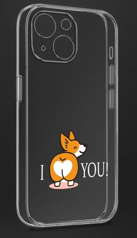 Etui do iPhone 13 / 14 z nadrukiem misia i różowego serca na czarnym tle