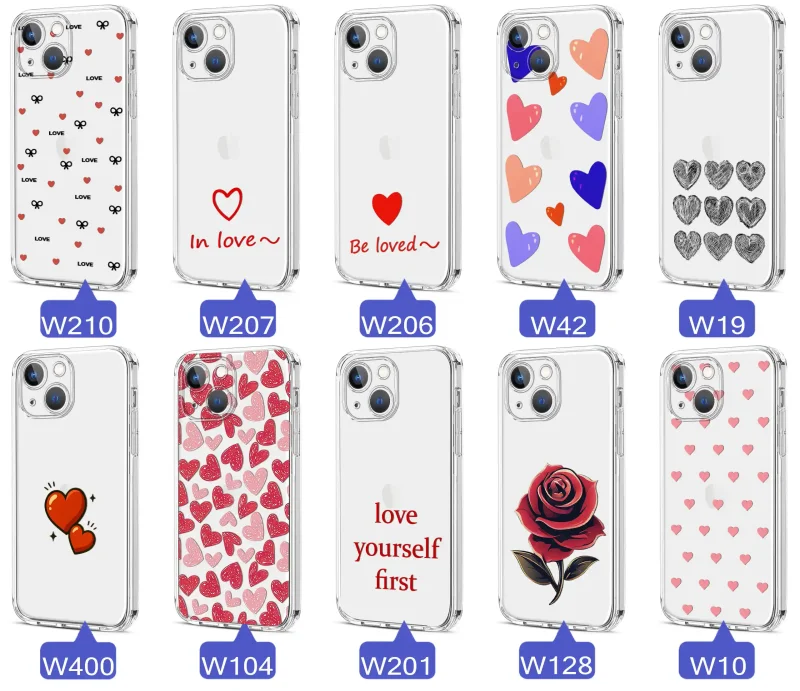 Różne wzory walentynkowe na etui do iPhone 15