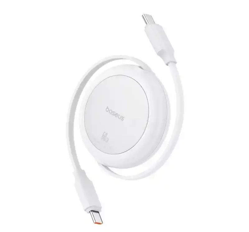 Biały zwijany kabel USB-C 60W częściowo rozwinięty