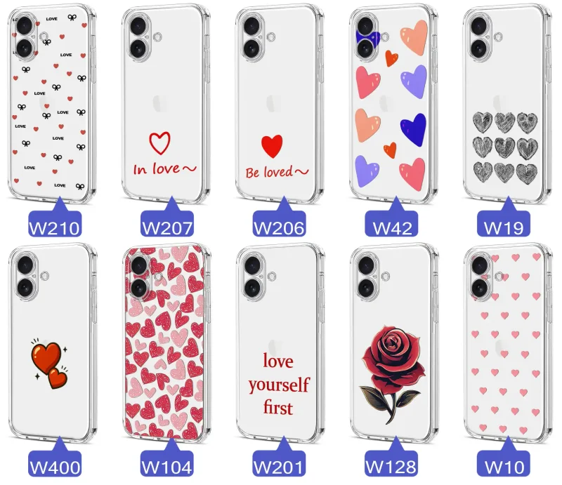Różne wzory walentynkowe etui do iPhone 16 - serca, napis love