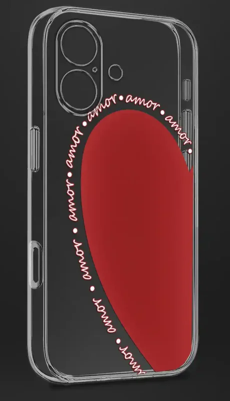 Etui walentynkowe do iPhone 16 przezroczyste na czarnym tle - motyw czerwonego serca