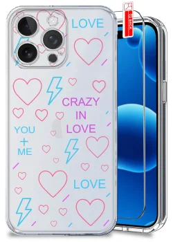 Etui do iPhone 15 Pro przeźroczyste różne wzory walentynkowe ze szkłem