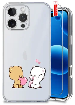 Etui do iPhone 16 Pro przeźroczyste różne wzory walentynkowe ze szkłem