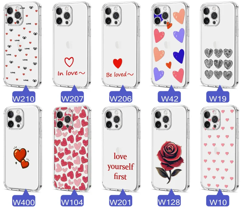 Różne wzory walentynkowe na etui do iPhone 16 Pro Max – serca, napisy LOVE, misie, róże