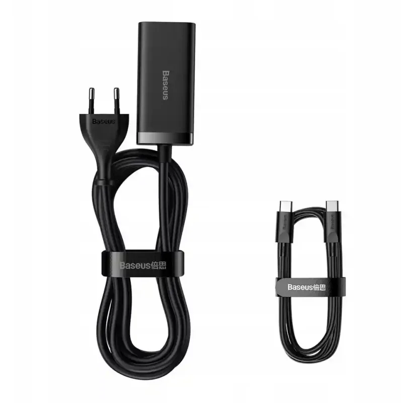 Komplet ładowarki Baseus 100W – zasilacz sieciowy z kablem oraz przewód USB-C do ładowania urządzeń