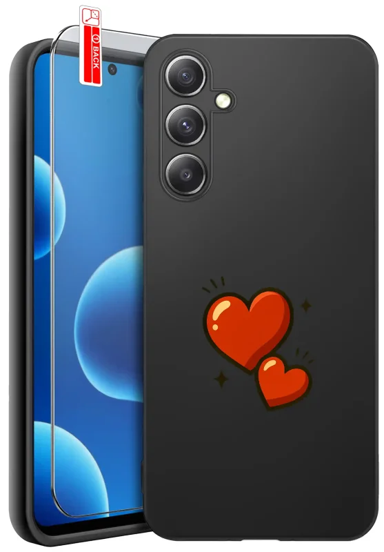 Etui do Samsung Galaxy A54 5G z walentynkowym wzorem - dwa małe czerwone serca, zestaw ze szkłem