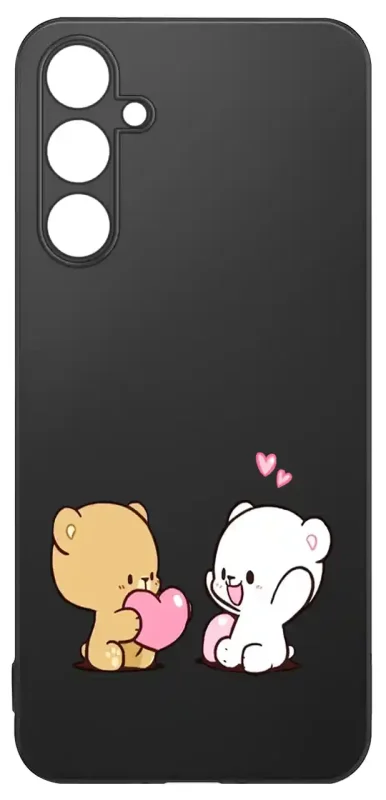 Etui do Samsung Galaxy S23 FE z walentynkowym wzorem - czarne silikonowe etui z misiami i sercem