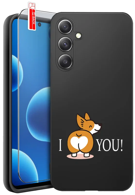 Etui do Samsung Galaxy S25 z walentynkowym wzorem - zabawny pies z napisem I love you, zestaw ze szkłem