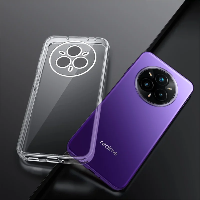 Realme 14 Pro+ 5G w przezroczystym etui ochronnym – porównanie telefonu i dopasowanego pokrowca