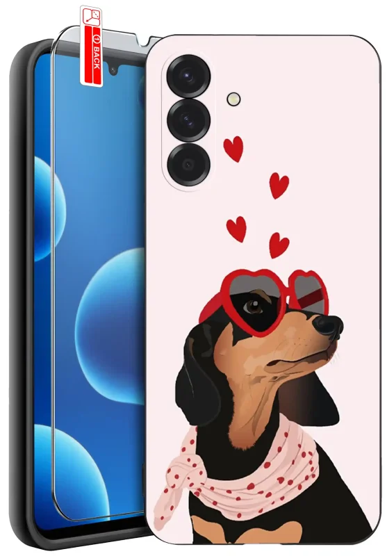 Etui do Samsung Galaxy A26 5G z walentynkowym nadrukiem psa w okularach oraz szkłem ochronnym