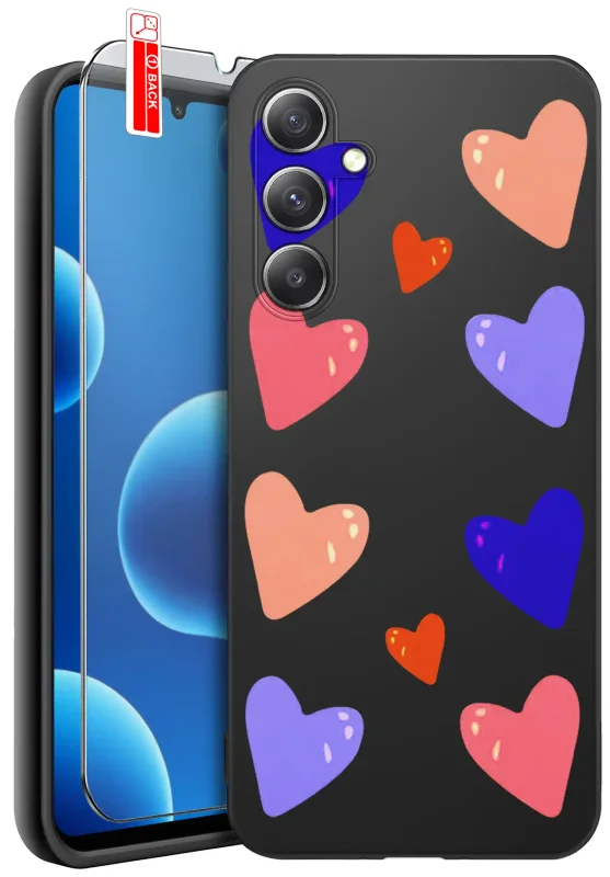 Walentynkowe etui do Samsung Galaxy A14 5G z kolorowymi sercami oraz szkło ochronne