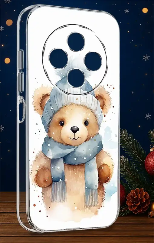 Przezroczyste etui z świątecznym wzorem misia do Xiaomi Redmi 14C