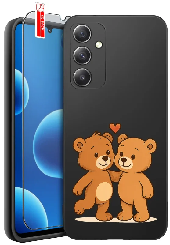 Walentynkowe etui do Samsung Galaxy A25 5G z dwoma misiami oraz szkło ochronne w zestawie