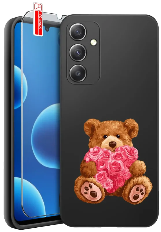 Walentynkowe etui do Samsung Galaxy A05s z misiem i sercem oraz szkło ochronne w zestawie