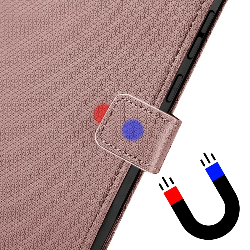 Różowe magnetyczne etui do Samsung Galaxy A16 5G – zbliżenie na magnes ukryty w języczku klapki