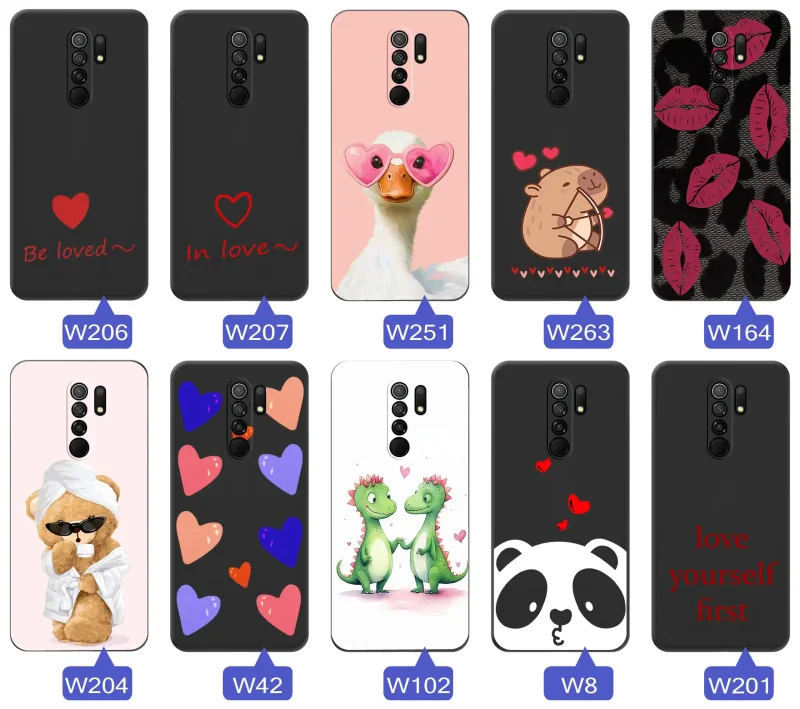 Zestaw nadruków z motywem miłości do Xiaomi Redmi 9 – romantyczne napisy, serca, słodkie zwierzęta
