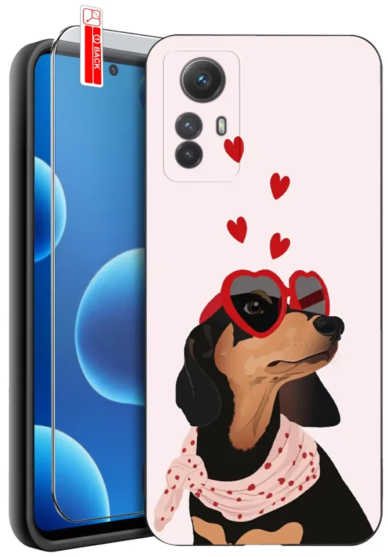 Etui do Xiaomi Redmi Note 12s z walentynkowym wzorem - pies i serca na różowym tle