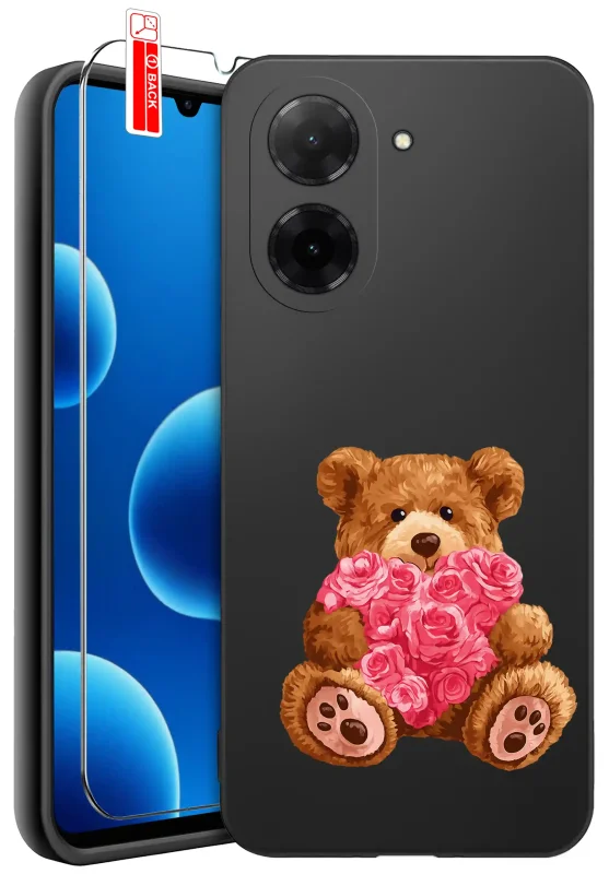 Etui do Xiaomi Redmi A5 z walentynkowym wzorem - miś trzymający róże ułożone w kształcie serca