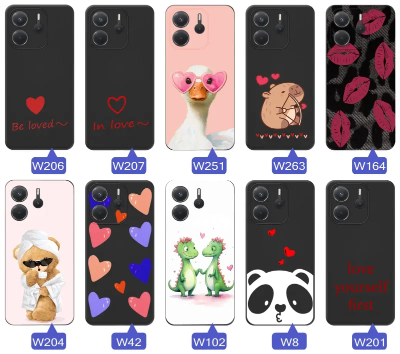 Zestaw nadruków z motywem miłości do Xiaomi Redmi Note 14 5G – romantyczne napisy, serca, słodkie zwierzęta