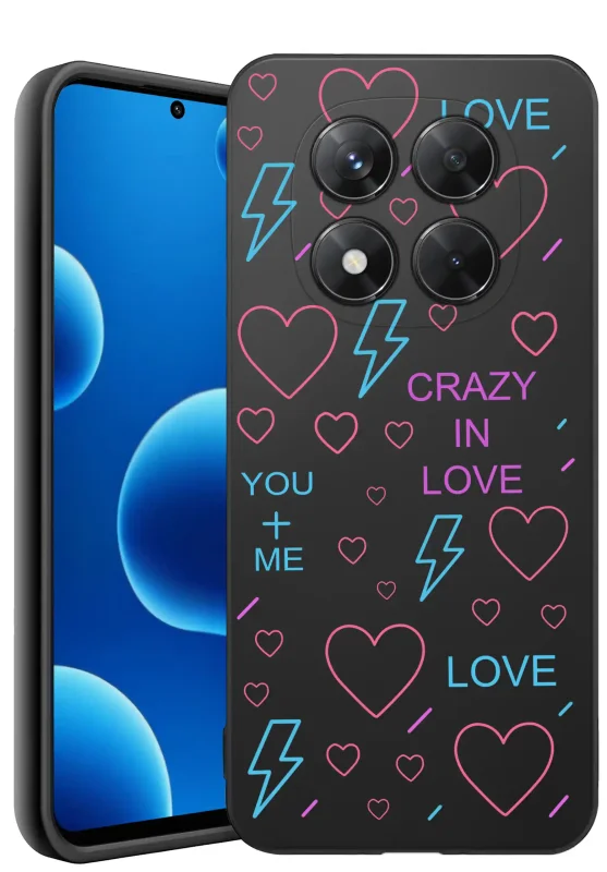 Etui do Xiaomi Redmi Note 14 Pro 5G z walentynkowym wzorem - serca, błyskawice, napisy love, crazy in love, you+me