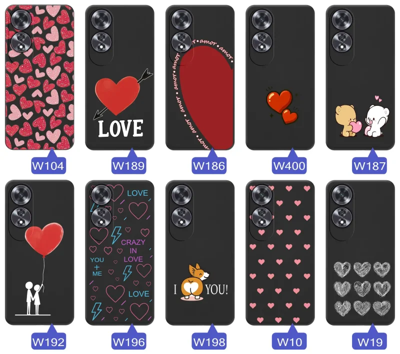 Kolekcja walentynkowych etui do Oppo A60 4G – różne wzory z sercami i napisami love