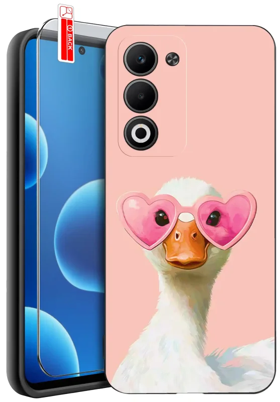 Etui do Oppo A5 4G / A5 5G z walentynkowym wzorem - gęś w różowych okularach