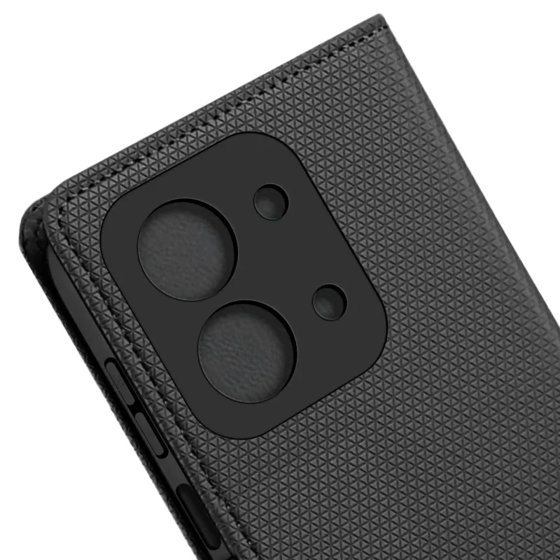 Etui zamykane do Samsung Galaxy Xiaomi Redmi 15C czarne – precyzyjne wycięcia na aparaty i przyciski boczne smartfona